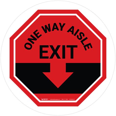 One Way Aisle Exit With Arrow Stop Circular Floor Sign