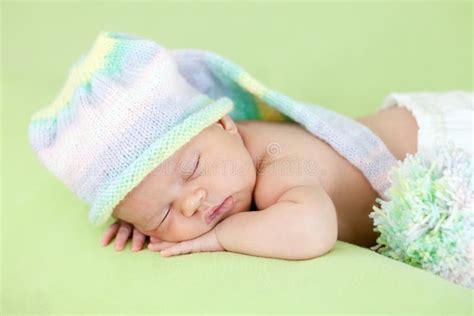 Newborn Baby Girl Sleeping On Her Stomach Stock Photo Image Of