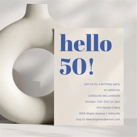 Bold Typography Ivory Blue Modern 50th Birthday Invitation Zazzle