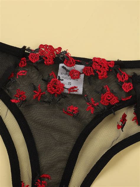 Conjunto Lingerie Bordado Floral Transparente Elashopp