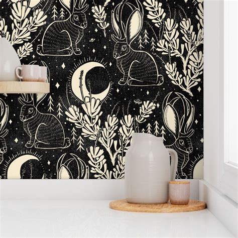 Jackalope 15 Large Black Cream Wallpaper Black And Cream