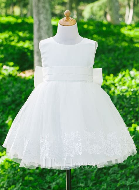 A Line Knee Length Flower Girl Dress Satin Tulle Sleeveless Scoop