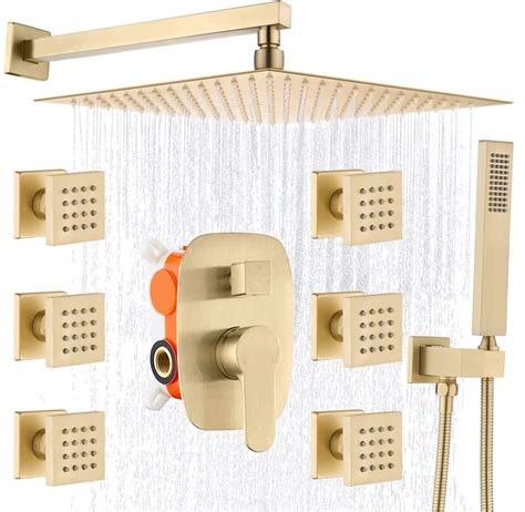 Ayivg Bathroom Square 12 Inch Rainfall Shower Faucet System With 6 Pcs