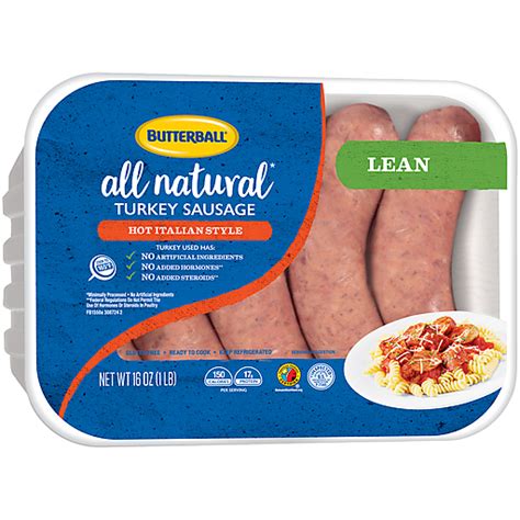 Butterball All Natural Lean Hot Italian Style Turkey Sausage 16 Oz Tray Turkey Quality Foods