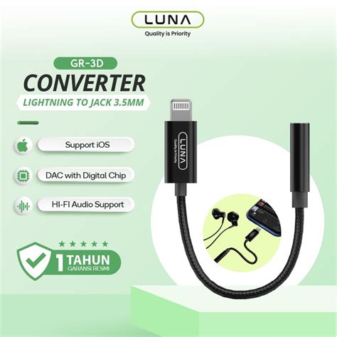 Jual Luna Converter Splitter IPhone Lightning To Jack 3 5Mm Original 12