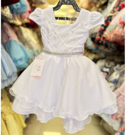 Vestido Festa Infantil Branco Batizado Daminha 1 A 3 Anos Shopee Brasil