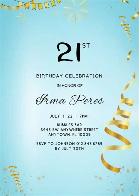 Confetti Tinsel Gold Free Adults Birthday Invitation Templates