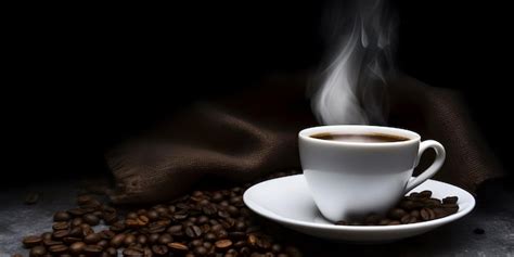 Premium AI Image Hot Coffee Cup And Coffee Seeds Background Wallpaper