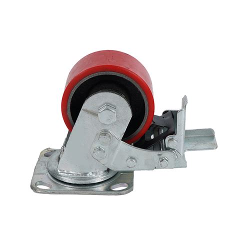 100mm 4 Heavy Duty Cast Iron Core PU Caster Red Polyurethane Castors