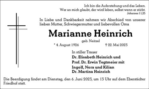 Traueranzeigen Von Marianne Heinrich Vrm Trauer De