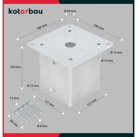 KOTARBAU Pied de Poteau à Visser 120 x 120 mm Carré Manchon de Sol