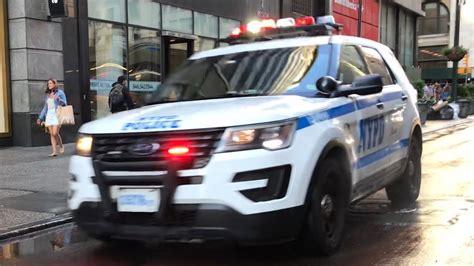 Nypd Police Interceptor Utility Responding On West 34th Street In Midtown Manhattan New York