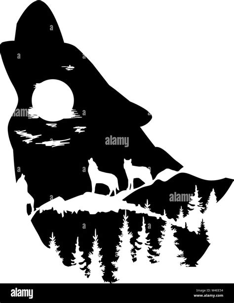 vector wolf head silhouette. animal world. wilderness, nature concept. head silhouette with ...