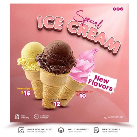 Premium PSD Special Delicious Ice Cream Social Media Banner Template