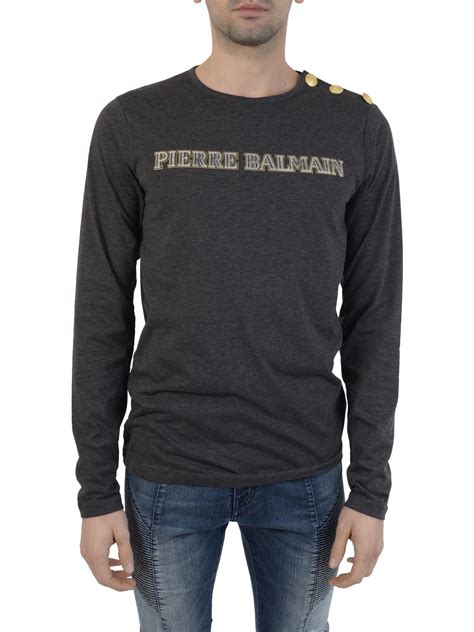 Pierre Balmain Melange Grey Logo L S T Shirt Modesens