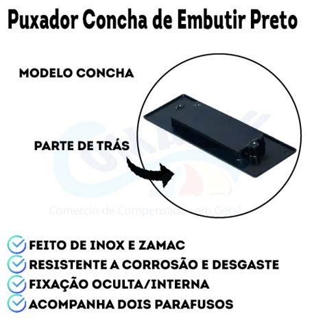 Puxador Concha Embutir Parafusos Interno Cm Uni O Mundial