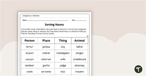 Sorting Nouns Worksheet Teach Starter