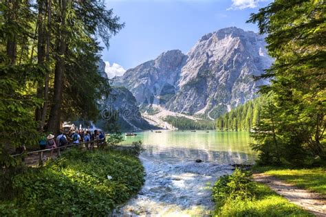 Lago Di Braies Beautiful Lake In The Dolomites Editorial Stock Image Image Of Nature Water