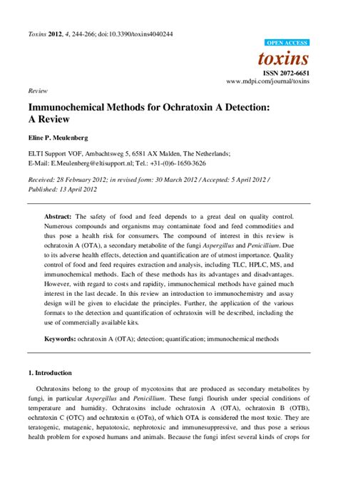 (PDF) Immunochemical Methods for Ochratoxin A Detection: A Review ...