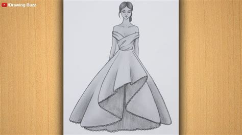 How To Draw A Girl With Beautiful Dress For Beginners Pencil Sketch ...