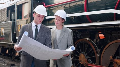 Joven Ingeniero Cauc Sico Hombre Y Mujer En La Estaci N De Revisi N De