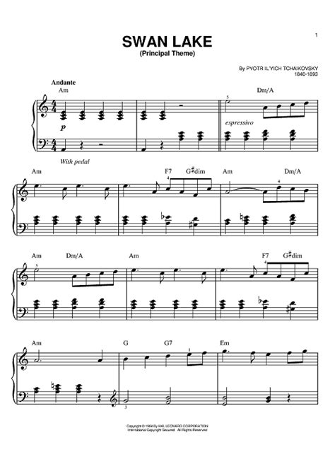 Buy Theme From Swan Lake Sheet Music For Easy Piano