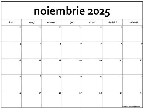 Calendarul Noiembrie 2025 Imprimabil Gratuit In Romana