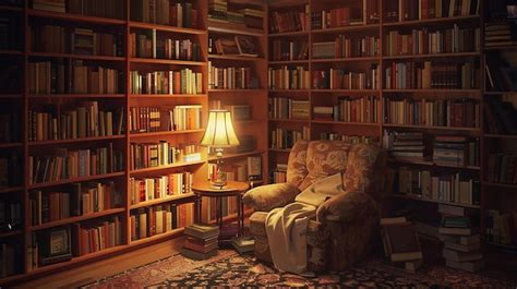 A Cozy Reading Nook With A Plush Armchair And A Stack Of Books