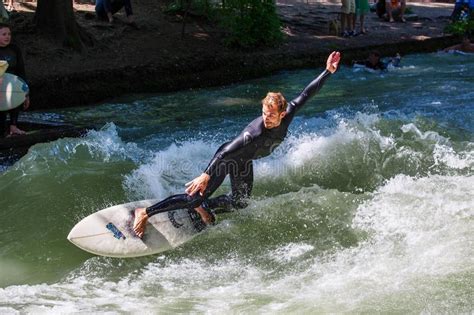 Munich Germany July Surfer In The City River Called