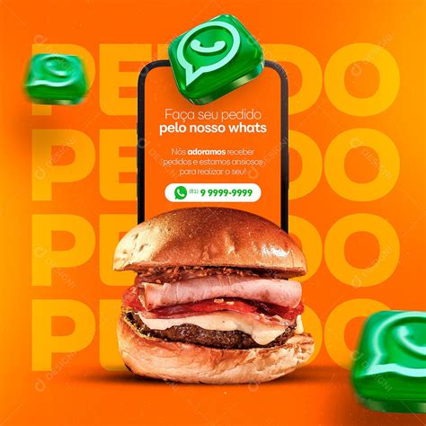 Faça Seu Pedido Pelo Nosso Whats Hamburgueria Delivery Social Media PSD