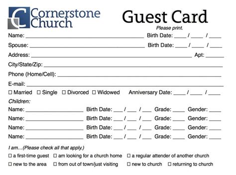 Free Church Guest Card Template - ChurchMag