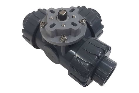 Трехходовой шаровой кран TECHNO 3032T-PVC ПВХ, под привод DN32, рабоч ...