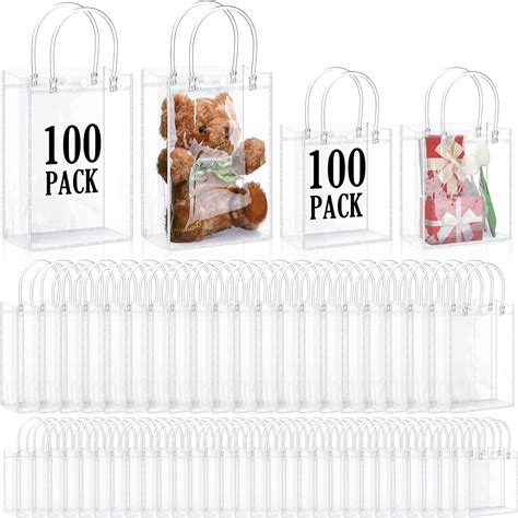 Amazon Yeaqee 100 Pcs Clear PVC Gift Bags With Handles Reusable