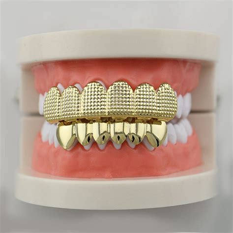 24K Gold Plated W Lattice Shape Hip Hop Teeth Grillz Top Bottom