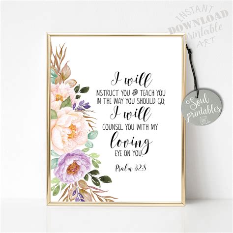 Psalm Printable Art Christian Wall Art Floral Etsy