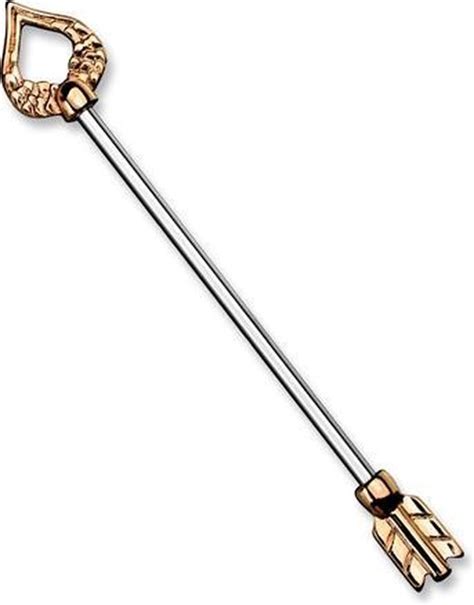 Industrial Piercing Hart En Veertje Gold Plated Rose Kleur Bol