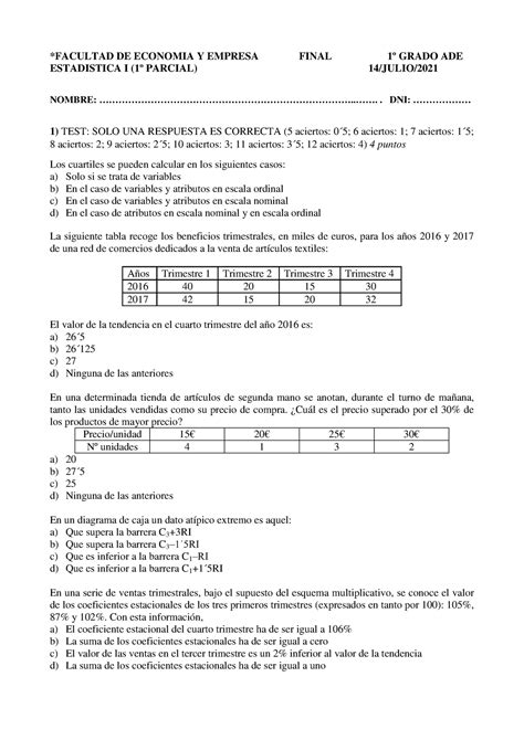 Ex Menes Anteriores Ade A Os Y Facultad De Economia Y