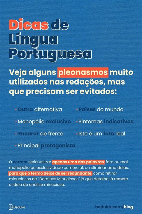 PLEONASMOS QUE VOCÊ DEVE EVITAR Enem Assuntos de portugues Português