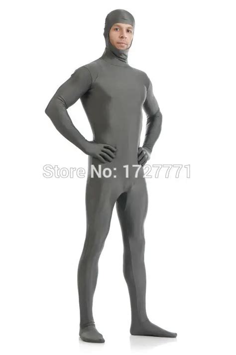 Al121 Gray Shiny Lycra Spandex Tights Unisex Original Open Face Fetish