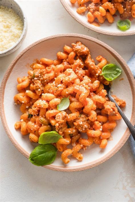 Creamy Tomato Sausage Pasta Nourish And Fete