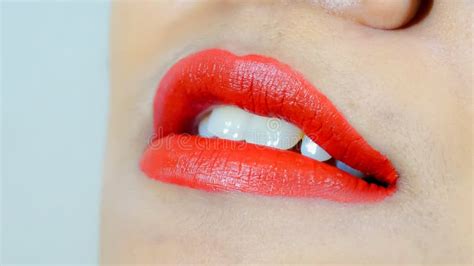 Sensual Red Lip With Mouth Open Stock Photo Image Of Cute Model