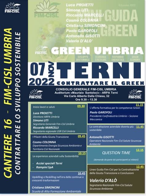 Contrattare Il Green La Fim Cisl Umbria Per Lo Sviluppo Sostenibile