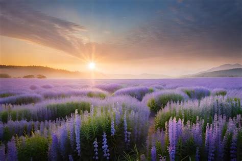 Premium AI Image | sunset in a field of lavender