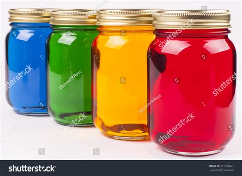 Colorful Canning Jars Filled Brightly Colored Stock Photo 311037803