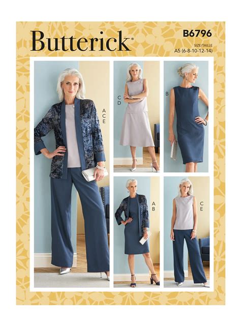 Butterick 6796 Misses Jacket Dress Top Skirt Pants