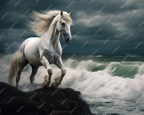 Premium AI Image | White horse on the beach