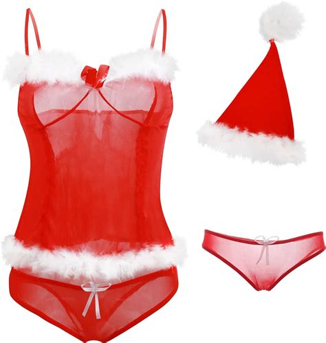 HOTSO Femmes Charmant Costume Noël Mère Déguisement Femme Christmas Costume Adulte Lingerie Sexy