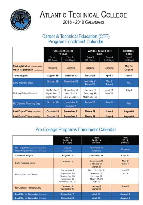 Calendar/Schedule | Atlantic Technical College