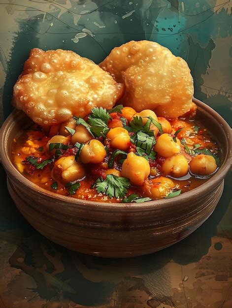 Premium Photo Chole Bhature Dish Poster With Spicy Chickpeas And