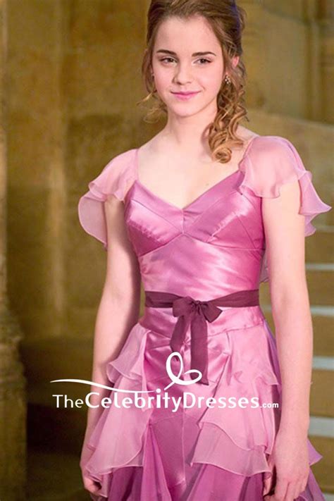 Hermione Granger Yule Ball Pink Ruffled V Neck Evening Dress Harry